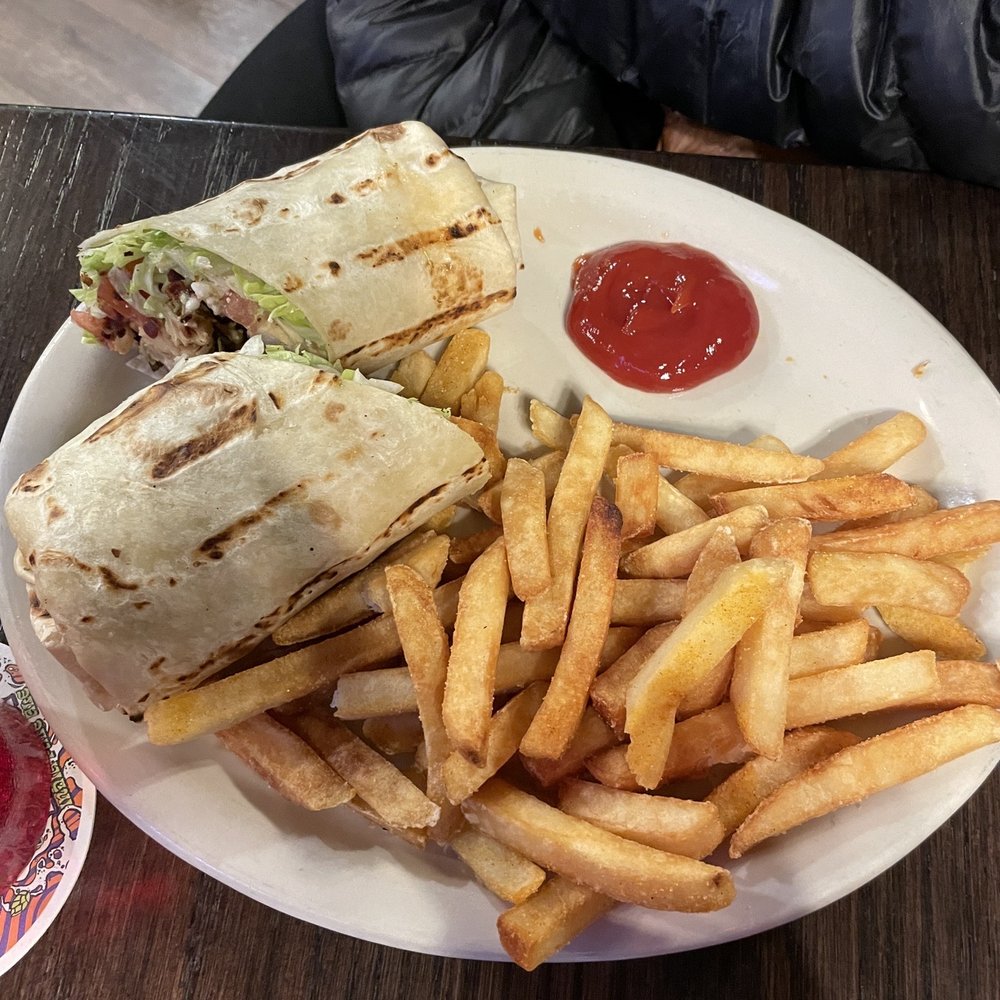 Union Jack Pub - California chicken wrap with side of fries - Pizza Near Me - Indianapolis, Indiana Union Jack Pub - California chicken wrap with side of fries - Pizza Near Me - Indianapolis, Indiana