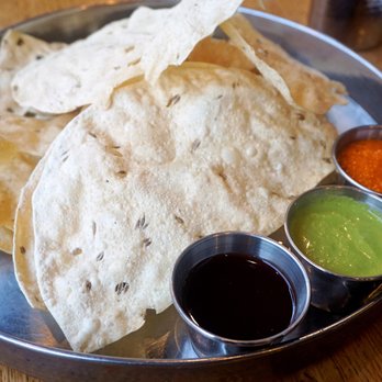 TUMBI Craft Indian Kitchen - Papadum & Chutney's: lentil chips, house chutneys ($7). - Indian Near Me - Santa Monica, California