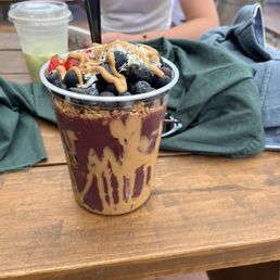 bella bowl and iced matcha with oat milk