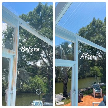 Travis's Pro Pressure And Gutter Cleaning - A before and after photo of a pool patio screen I did! Call today for a free estimate! - Pressure Washers Near Me Travis's Pro Pressure And Gutter Cleaning - A before and after photo of a pool patio screen I did! Call today for a free estimate! - Pressure Washers Near Me