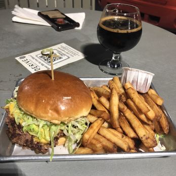 Derive Brewing - Smashed Burger (Weds special) and Cheers to Three Years beer - Breweries Near Me - Columbus, Ohio
