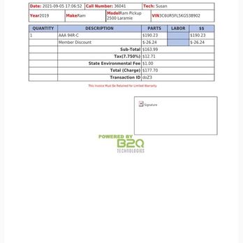 John L Sullivan Chevrolet - Bill for a new batteries - Auto Repair Near Me - Roseville, California