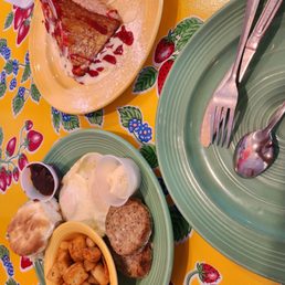 The Flying Biscuit Breakfast (bottom) and the Stuffed French Toast Breakfast (top)