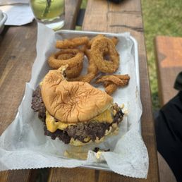 Burger and onion rings