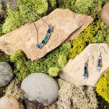 Danforth Pewter - Middlebury - "Stepping Stone" Studio Line necklace and earrings - Gift Shops Near Me - Middlebury, Vermont Danforth Pewter - Middlebury - "Stepping Stone" Studio Line necklace and earrings - Gift Shops Near Me - Middlebury, Vermont
