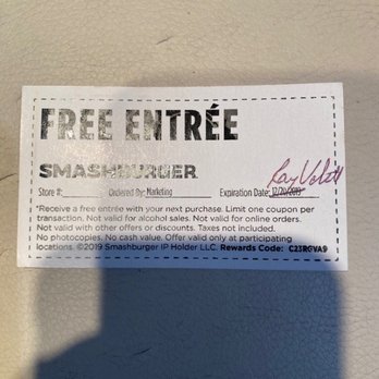 Smashburger - Backside of free entree card - Burgers Near Me - White Plains, New York Smashburger - Backside of free entree card - Burgers Near Me - White Plains, New York