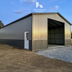 Best National Carports - Full Vertical Garage with Wainscot