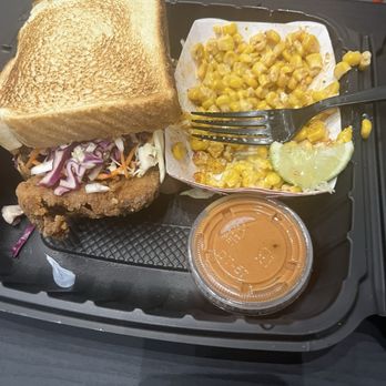 Kickin Chicken - Chicken sandwich with elote corn side - Chicken Shop Near Me - Aurora, Colorado Kickin Chicken - Chicken sandwich with elote corn side - Chicken Shop Near Me - Aurora, Colorado
