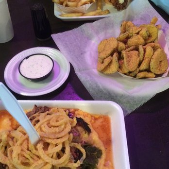 Saw's Juke Joint - Crestline - Pork n Greens, fried pickles, & on the top of the photo is the sweet tea fried chicken sandwich (topped w white BBQ sauce) & fries - Barbeque Near Me - Birmingham, Alabama Saw's Juke Joint - Crestline - Pork n Greens, fried pickles, & on the top of the photo is the sweet tea fried chicken sandwich (topped w white BBQ sauce) & fries - Barbeque Near Me - Birmingham, Alabama