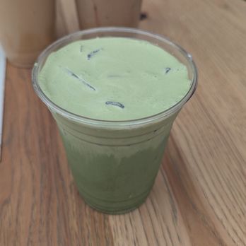Croffle Crew - Matcha latte with earl grey matcha foam - Desserts Near Me - Happy Valley, Oregon