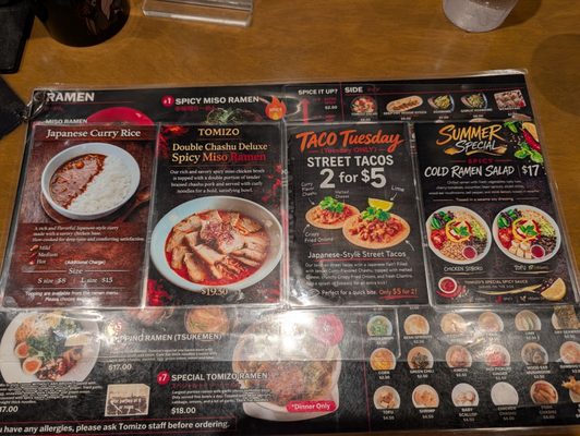 Menu photo 1 Tomizo Ramen Gardena, CA