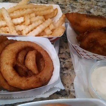 Lakeview Drive In - Fish and Chips (3 pieces fish) and a side of onion rings - 4/21/2014 - Burgers Near Me - Chelan, Washington Lakeview Drive In - Fish and Chips (3 pieces fish) and a side of onion rings - 4/21/2014 - Burgers Near Me - Chelan, Washington