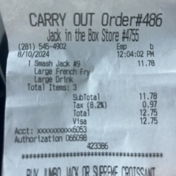 Jack in the Box - Receipt - Fast Food Near Me - Richmond, Texas