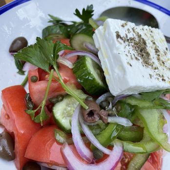 Mandolin Aegean Bistro - Greek Village Salad refreshing and good portion of feta - Mediterranean Near Me - Miami, Florida Mandolin Aegean Bistro - Greek Village Salad refreshing and good portion of feta - Mediterranean Near Me - Miami, Florida