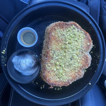 MQR Cafe - Kunafa French Toast take-away with the trimmings, thick, sweet and ow so good whipped cream and orange "syrup" - Cafes Near Me - Falls Church, Virginia MQR Cafe - Kunafa French Toast take-away with the trimmings, thick, sweet and ow so good whipped cream and orange "syrup" - Cafes Near Me - Falls Church, Virginia