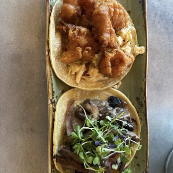 Ancho & Agave - fried Shrimp Acapulco taco and Truffle mushroom taco - Cocktail Bars Near Me - Omaha, Nebraska Ancho & Agave - fried Shrimp Acapulco taco and Truffle mushroom taco - Cocktail Bars Near Me - Omaha, Nebraska