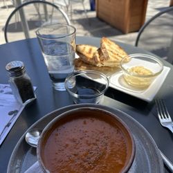 Bar La Tosca - Tomato bisque with bread, no olive oil, a mountain of garlic in water, and a balsamic reduction.
