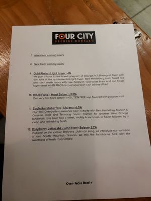 Menu photo 5 Four City Brewing Company Orange, NJ