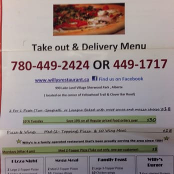 Willy's Restaurant and Lounge - Menu - Pizza Near Me - Sherwood Park, Alberta Willy's Restaurant and Lounge - Menu - Pizza Near Me - Sherwood Park, Alberta
