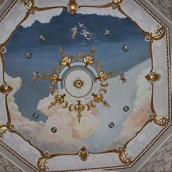 Johann International - Carved the moulding, then cast it in plaster, painted, gilded and installed it, Then painted to ceiling