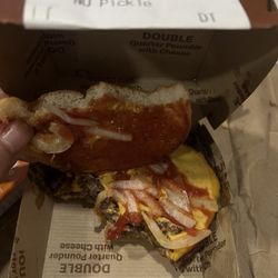 McDonald's - A "Double quarter pounder with bacon, Simple just NO BACON... but I was charged for it. HORRIBLE!!!!