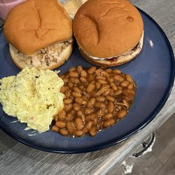 Ramey's BBQ - Pulled pork, pulled chicken, baked beans, and potato salad