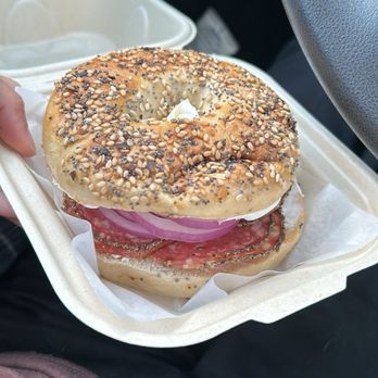 Lu Lu Coffee - peppered salami cream cheese bagel sandwich - Coffee Roasteries Near Me - Fullerton, California Lu Lu Coffee - peppered salami cream cheese bagel sandwich - Coffee Roasteries Near Me - Fullerton, California