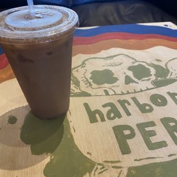iced latte with almond milk. iced latte with almond milk.