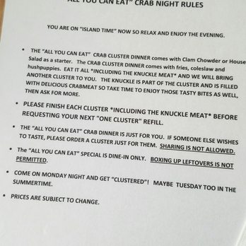 Breezeway Restaurant - All you can eat crab rules - Seafood Near Me - Topsail Beach, North Carolina