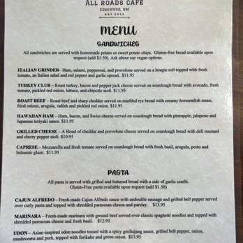 All Roads Cafe - Front of menu - Cafes Near Me - Edgewood, New Mexico