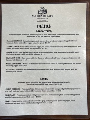 Menu photo 1 All Roads Cafe Edgewood, NM