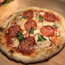 Pepperoni, Mushroom, cheese and fresh basil - Yum!