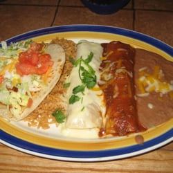 On The Border Mexican Grill & Cantina - Choose three: chicken taco, chicken enchilada, beef enchilada, with Mexican rice and refried beans