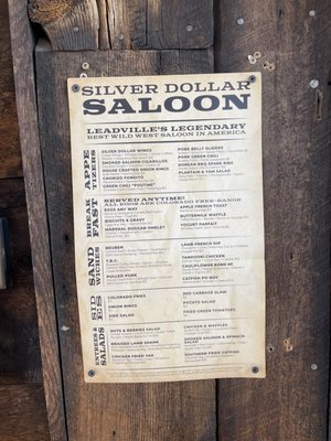 Menu photo 3 The Legendary Silver Dollar Saloon Leadville, CO Menu photo 3 The Legendary Silver Dollar Saloon Leadville, CO