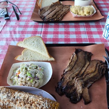Smoked Bbq - Brisket platters. Worth every penny includes two sides. We chose: smoked corn, coleslaw, Mac n cheese and collards. Yum. - Barbeque Near Me - Key West, Florida