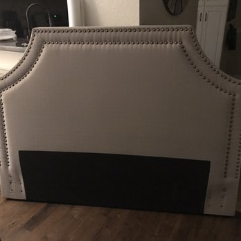 L A House Upholstery - Tan fabric headboard with brassy gold upholstery nails. - Furniture Reupholstery Near Me - Paramount, California
