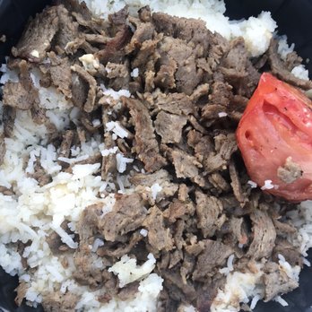 Baba's Kitchen - Gyro plate= Plain white rice with bland shredded beef on top. - Mediterranean Near Me - Atlanta, Georgia