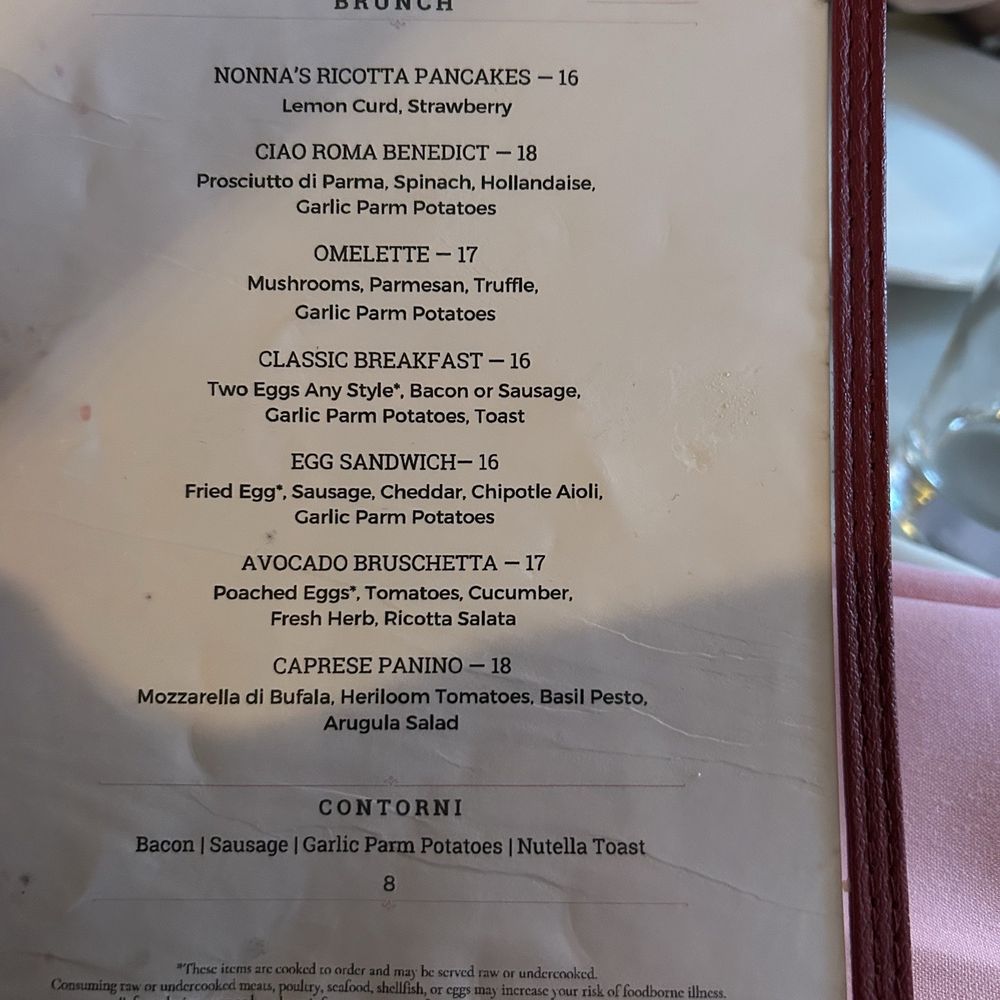 Brunch menu