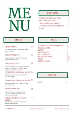 Menu photo 1 El Vaquero Coleman, WI