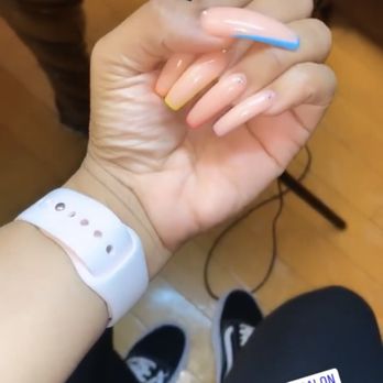 Touch Nails and Spa - Builder gel w/ colored tips & rhinestones. Done by Mae - Nail Salons Near Me - Brooklyn, New York Touch Nails and Spa - Builder gel w/ colored tips & rhinestones. Done by Mae - Nail Salons Near Me - Brooklyn, New York