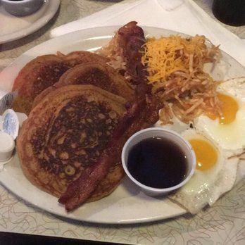 Arcade Restaurant - 3 Sweet Potato Pancakes, fried eggs, hash browns, and bacon. - Diners Near Me - Memphis, Tennessee