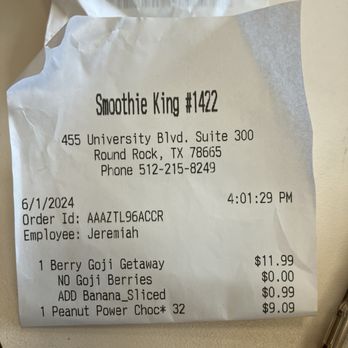 Smoothie King - Order in at 4:01. - Juice Bars & Smoothies Near Me - Round Rock, Texas