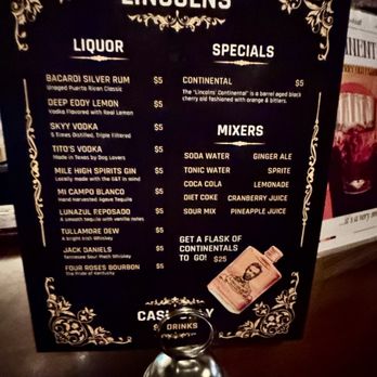 Lincolns - Menu - Speakeasies Near Me - Denver, Colorado