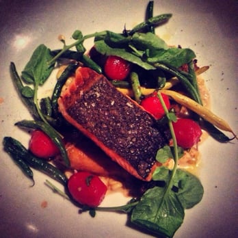 Nopa - Salmon served atop a creamy corn - New American Near Me - San Francisco, California