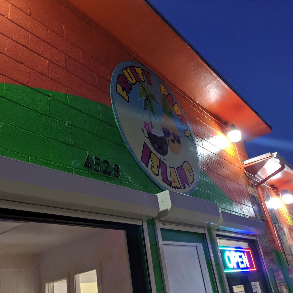 Fruit Party Island - The sign out in front of the place. - Ice Cream & Frozen Yogurt Near Me - Galveston, Texas Fruit Party Island - The sign out in front of the place. - Ice Cream & Frozen Yogurt Near Me - Galveston, Texas