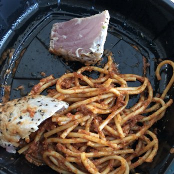 Foxhole Culinary Tavern - Seared Ahi Tuna ordered to go...28$...tuna is over cooked and pasta is just gross - New American Near Me - Austin, Texas