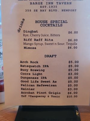 Menu photo 5 Barge Inn Tavern Newport, OR
