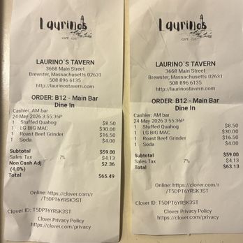 Laurino's Tavern - Beware of a credit card upcharge!!! - Italian Near Me - Brewster, Massachusetts