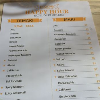 Nozomi - Happy Hour Menu - Sushi Bars Near Me - Denver, Colorado