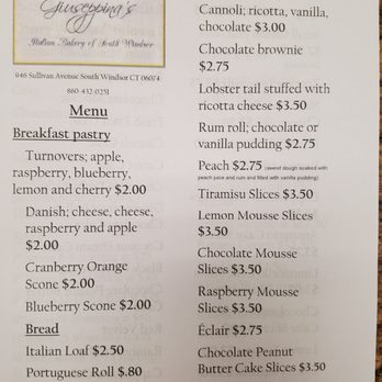 Giuseppina's Italian Bakery - Pastry menu - Bakeries Near Me - South Windsor, Connecticut